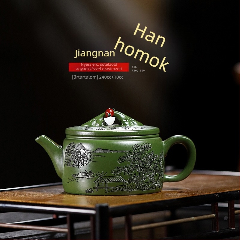 Kézzel készített Yixing teáskanna lila homok agyagból, Jiangnan Han csempe mintával – teáskészlet