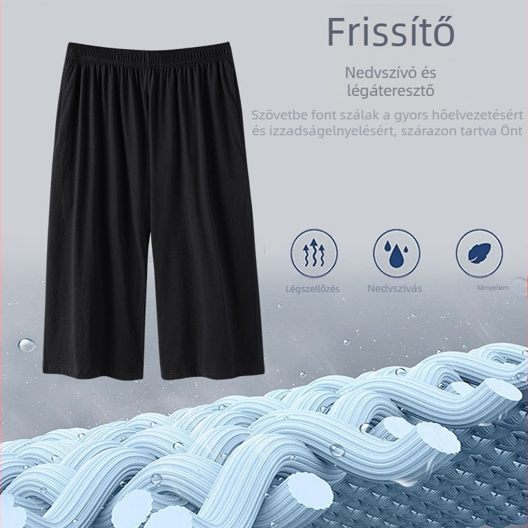 Férfiak 100% pamut rövidnadrág zsebekkel, egyenes szabás, nyári casual otthoni viselet