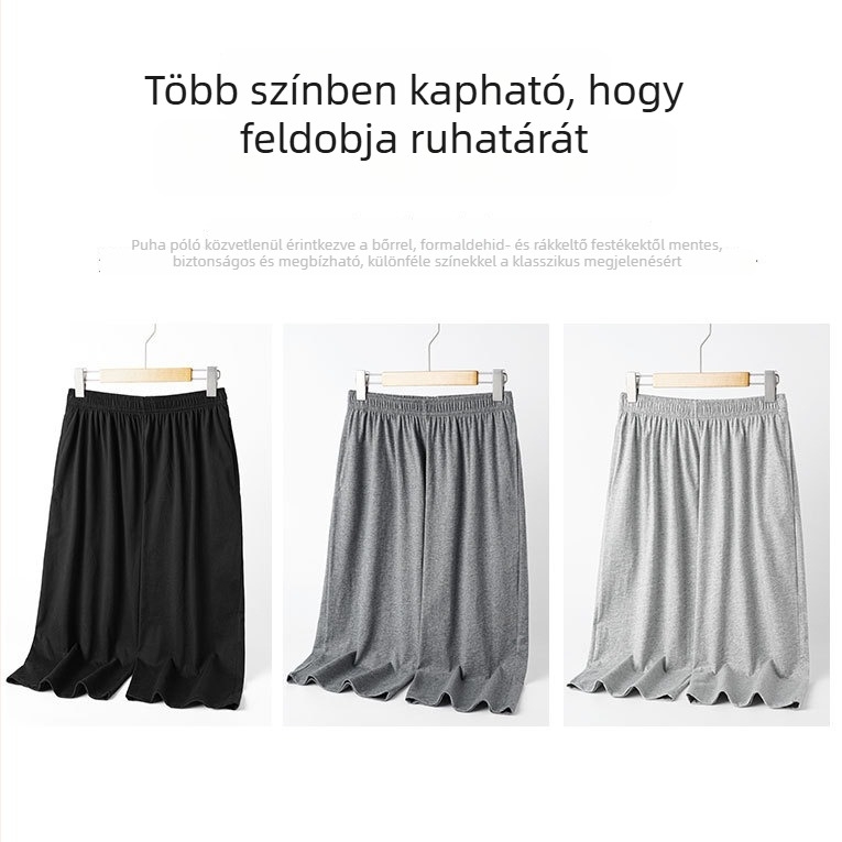 Férfiak 100% pamut rövidnadrág zsebekkel, egyenes szabás, nyári casual otthoni viselet