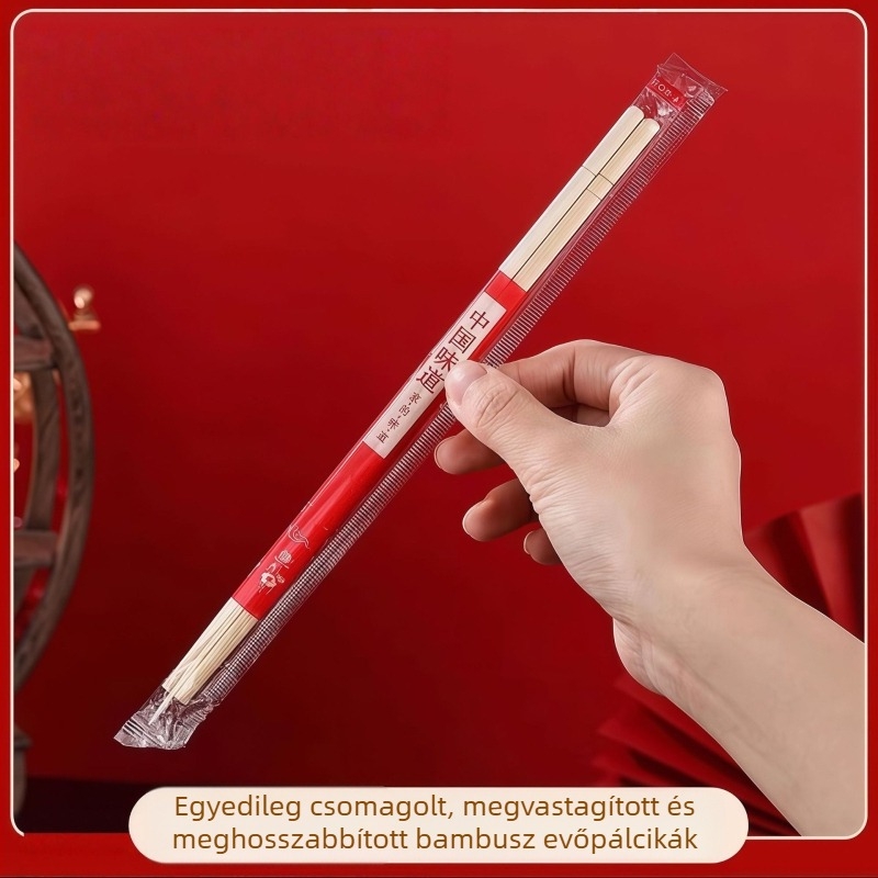 Egyszer használatos bambusz evőpálcikák, egyénileg csomagoltak, vastagabbak és hosszabbak, kereskedelmi használatra, esküvők, elvitel