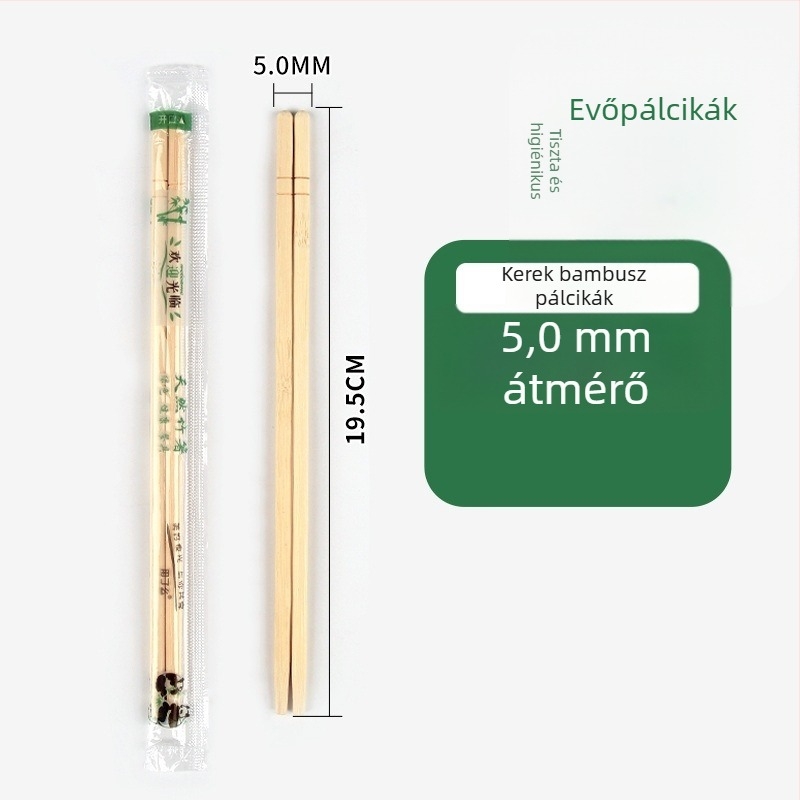 Egyszer használatos bambusz evőpálcikák, egyenként csomagoltak elvitelre, kis kerek végű, higiénikus és kényelmes, Panda dizájn, OPP5.0/5.5
