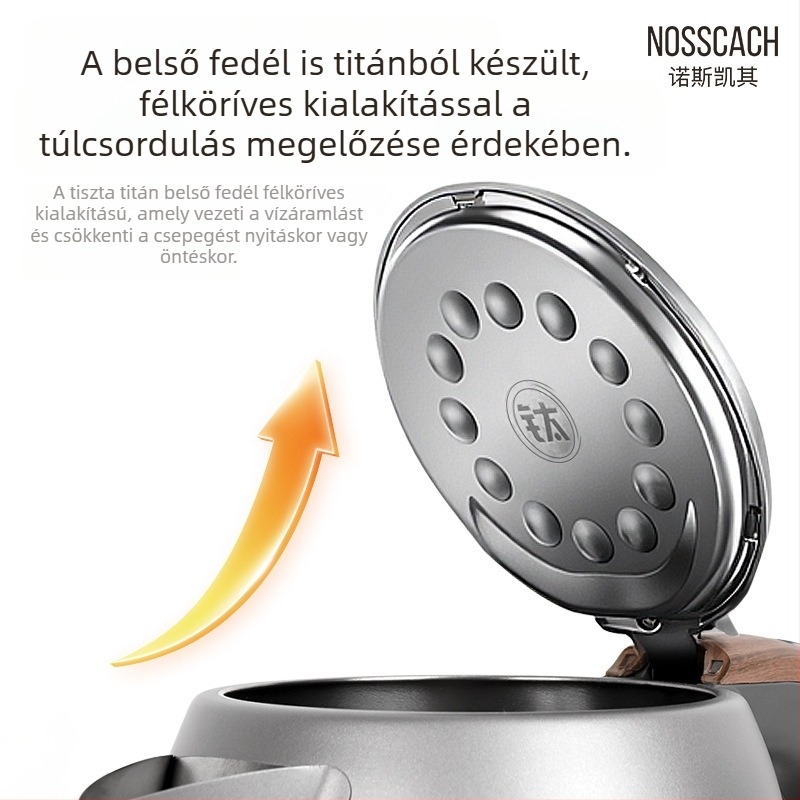 Otthoni használatra szánt tiszta titánból készült elektromos vízforraló automatikus kikapcsolással, teázáshoz, 1700 ml