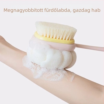 Hosszú nyelű fürdőecset, puha sörtékkel, kétoldalas testecset, 2-in-1 hátmosó és fürdőlabda