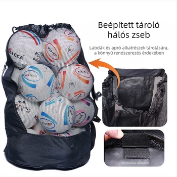 Futball, kosár és röplabda labdák tárolására szolgáló hálós táska – nagy kapacitású