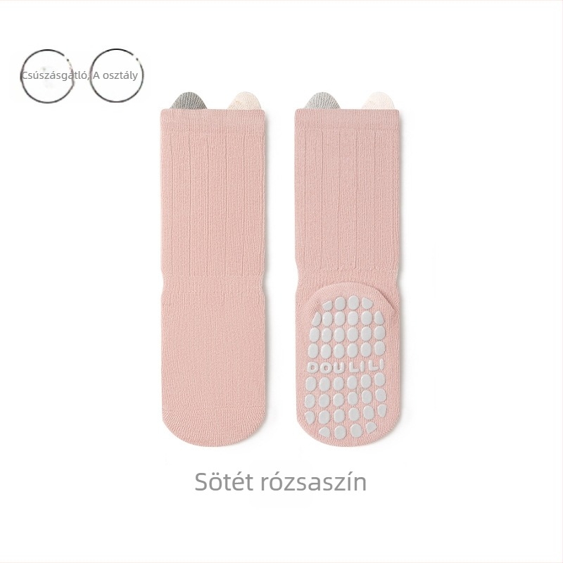 Csúszásmentes baba zokni pamutból, középmagas szár, tavasz–őszre, uniszex, légáteresztő és izzadságot felszívó, jacquard kötés.