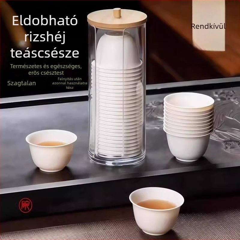 Prémium egyszer használatos Kung Fu teás pohár rizshéj anyagból, fedéllel ellátott kis pohár egy személyre, kompakt kemping tea készlet