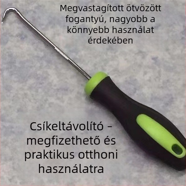 Ívelt horoggal felszerelt csavarhúzó ablakháló eltávolításához, tömítőszalagok és olajtömítések eltávolításához, szétszerelő eszköz