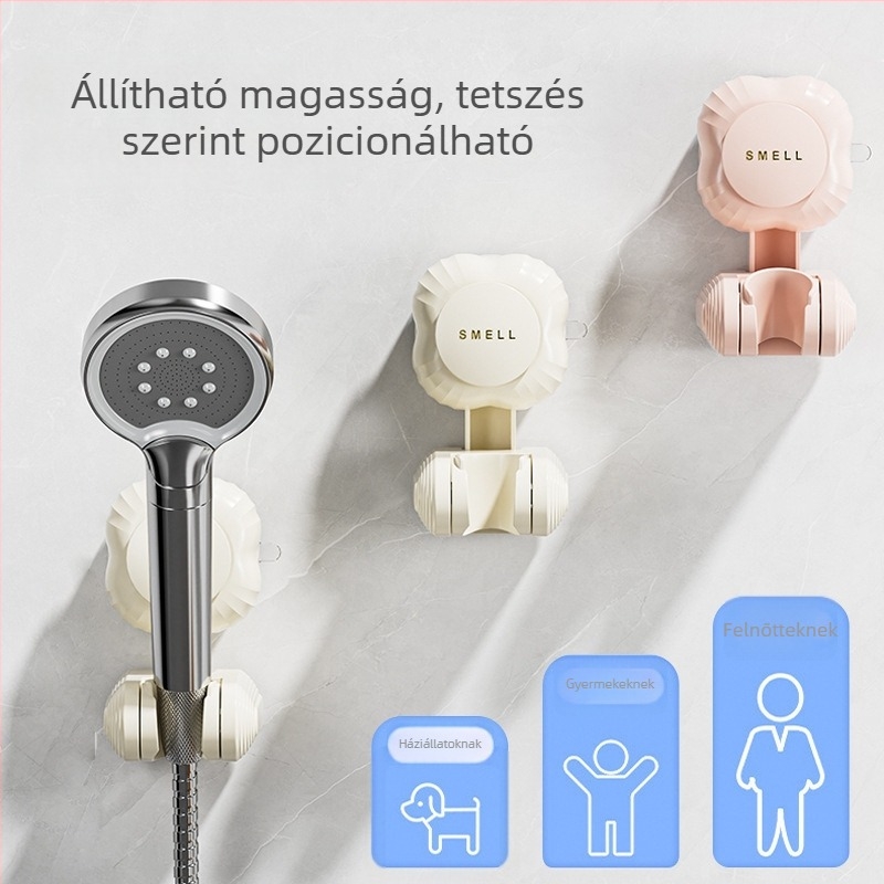 Fúrás nélküli zuhanyfej-tartó, állítható tartó, univerzális alap gyerek-zuhanyfejhez, fürdőszobai polc