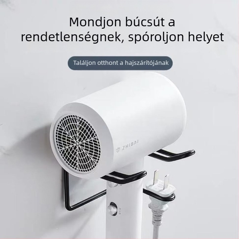Rozsdamentes acél hajszárító tartó, falra szerelhető, fúrás nélküli fürdőszobai tároló