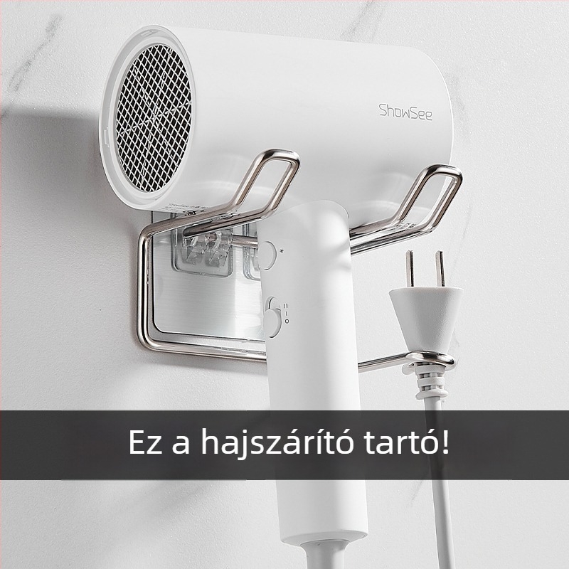 Rozsdamentes acél hajszárító tartó, falra szerelhető, fúrás nélküli fürdőszobai tároló