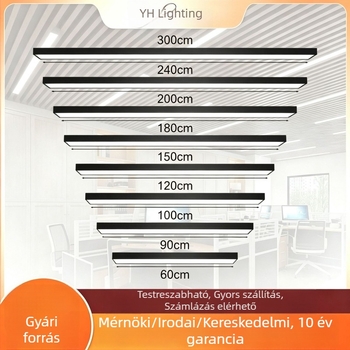 Hosszú LED-szalag lámpa irodába, ipari stílusú téglalap alakú panel, 120 LED, 6000K hidegfehér, 120 cm hosszú, 220V, CRI 80–90, alumínium ház, dimmer nélküli, 5–10 m²-t világít meg
