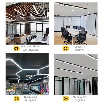 Hosszú LED-szalag lámpa irodába, ipari stílusú téglalap alakú panel, 120 LED, 6000K hidegfehér, 120 cm hosszú, 220V, CRI 80–90, alumínium ház, dimmer nélküli, 5–10 m²-t világít meg