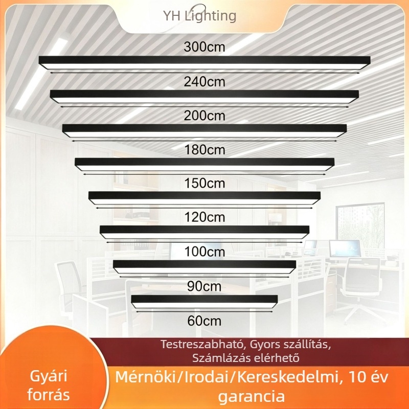 Hosszú LED-szalag lámpa irodába, ipari stílusú téglalap alakú panel, 120 LED, 6000K hidegfehér, 120 cm hosszú, 220V, CRI 80–90, alumínium ház, dimmer nélküli, 5–10 m²-t világít meg