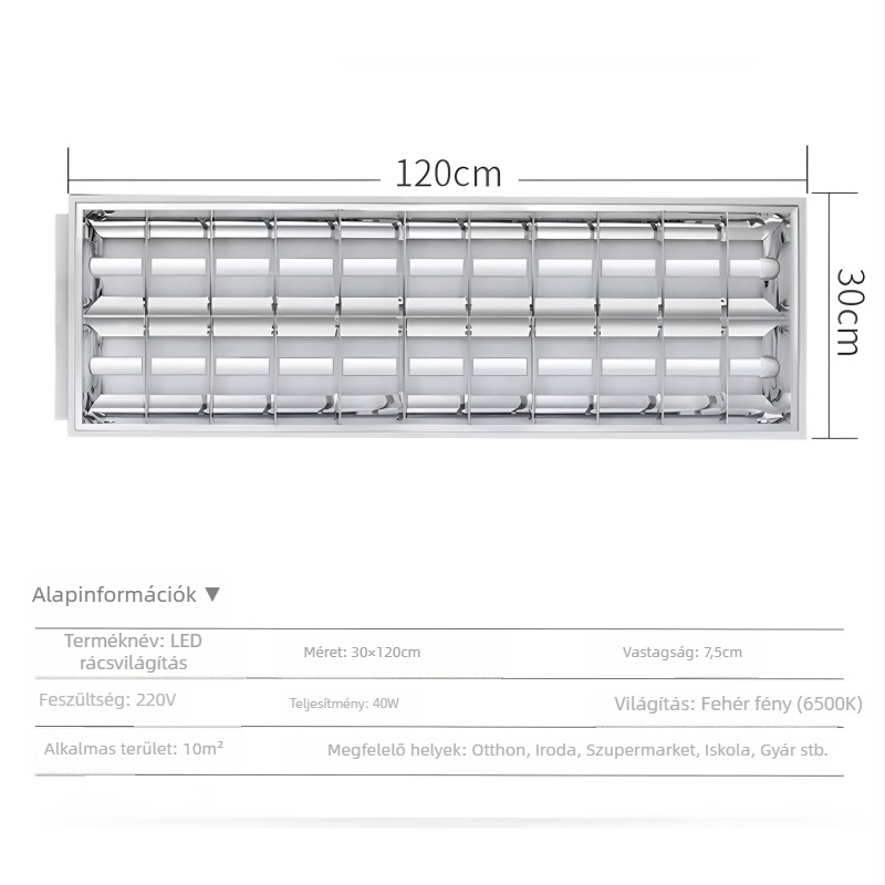 LED rács panel világítás 600×600, tartó lámpa, beépített irodai világítás, T5/T8 cső