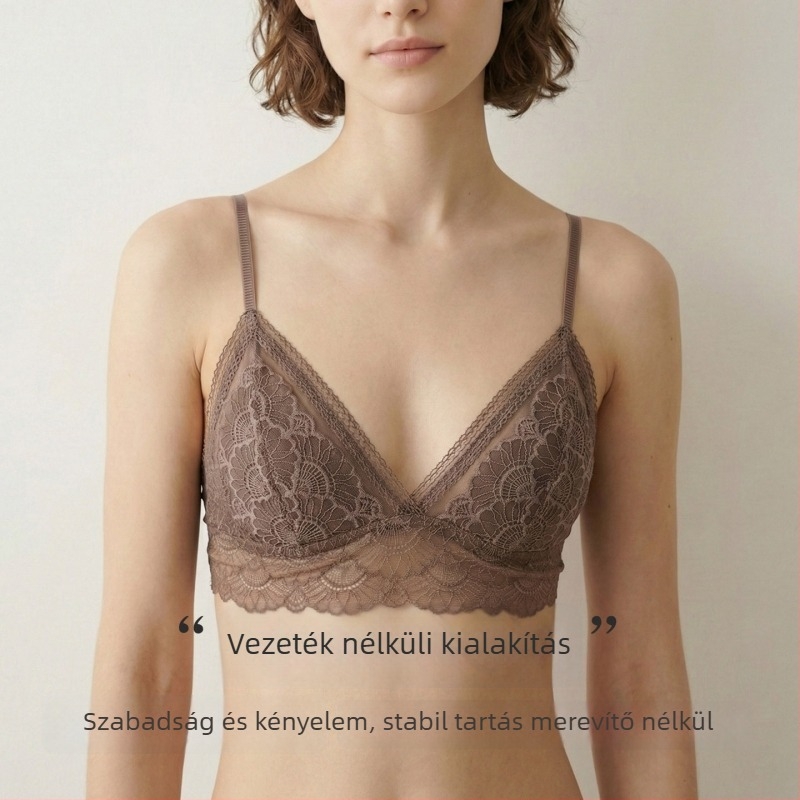 Tangge Mulberry selyem, francia romantikus háromszög kosaras melltartó, szép hátsó rész, csipke, ultra vékony, vezeték nélküli