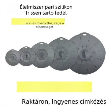Élelmiszer-minőségű szürke szilikon öt darabos készlet, zárófedőkkel, különböző méretekhez