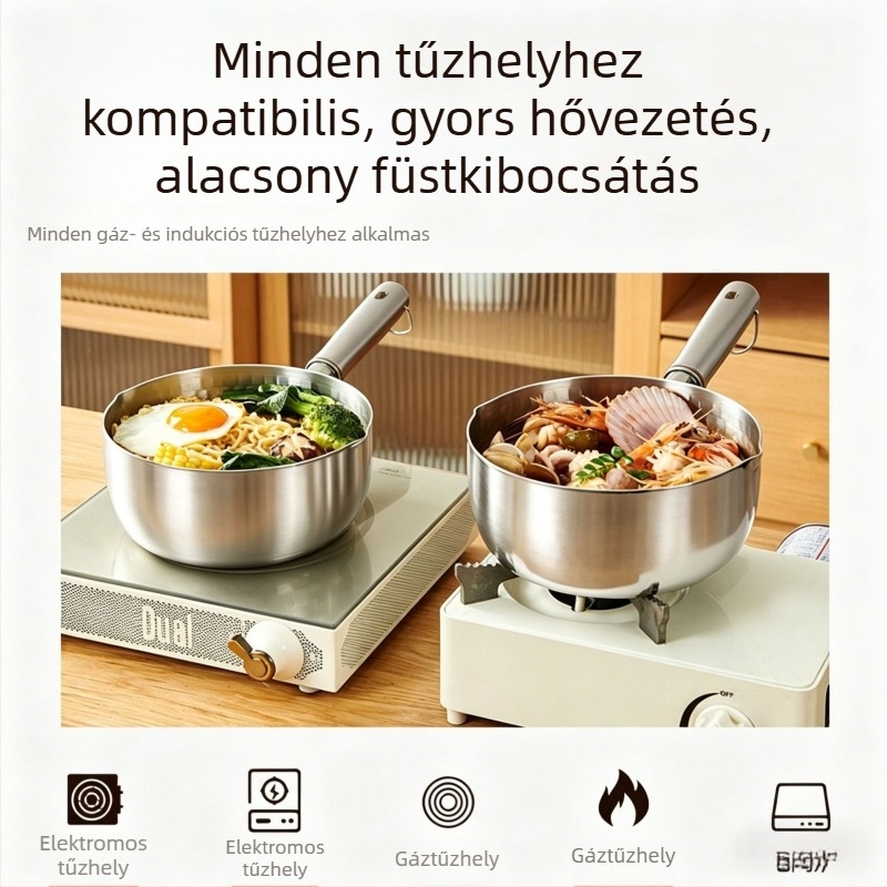 Rozsdamentes acélból készült mini bébi edény tejhez és bébiételhez, tapadásmentes edény levesekhez és instant tésztafőzéshez