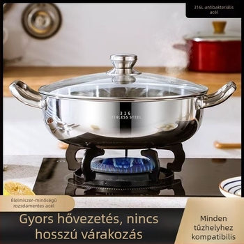 Megvastagított rozsdamentes acél leveses lábas, forró fazékhoz, élelmiszer-minőségű, indukciós főzőlap-kompatibilis, 2,1–3 L