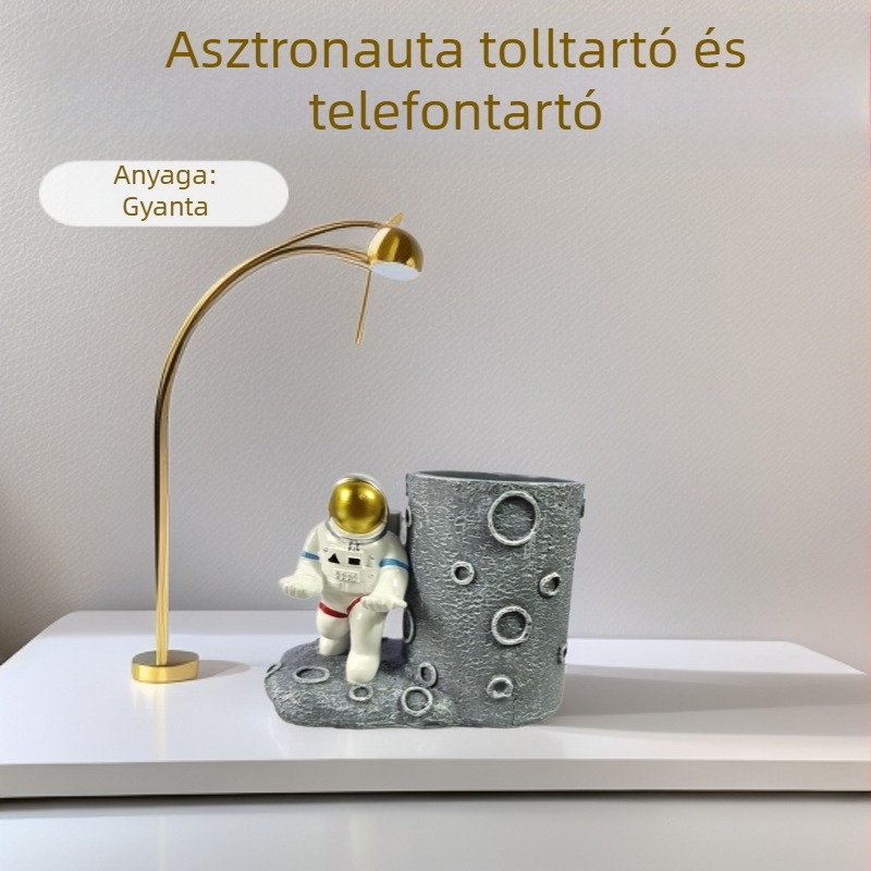 Modern minimalista űrhajós tolltartó az íróasztalhoz; kreatív díszítő tárgy, ajándék Tanárnapra vagy születésnapra.