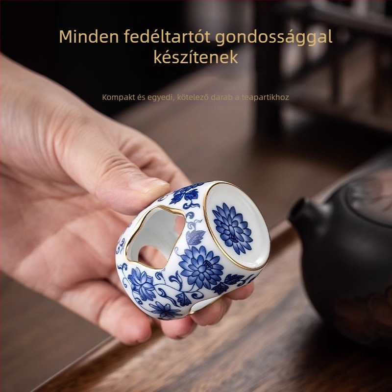 Vintage kék-fehér porcelán fedőállvány a Yixing agyag teáskannához, kerámia állvány, Gongfu teáskészlet kiegészítő és teás dekoráció