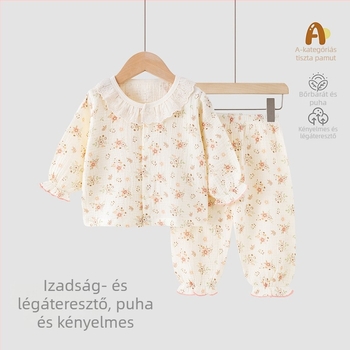  Gyerekek nyári kétszemélyes szett 100% pamutból — rövid ujjú felső és rövidnadrág, könnyű otthoni és kültéri viselet