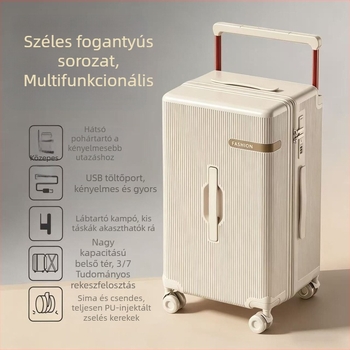 009K széles fogantyújú utazótáska, 24/26 hüvelyk, könnyű és strapabíró ABS, oldalsó nyitás, csíkos minimalistikus luxus dizájn, telefon-tartó, töltőport, pohártartó, univerzális kerekek, zár