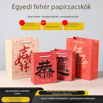 Kézi fogantyúval ellátott kraft papír ajándéktáskák, piros színű ajándéktáskák, emlék- és cukorka csomagolás, egyedi készítés