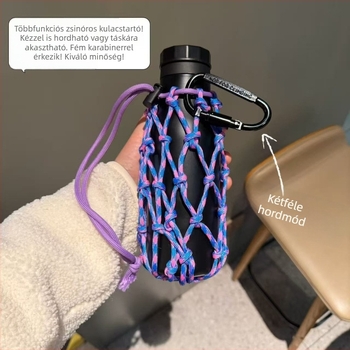 Vízpalacktáska fogantyúval, paracord szövésű kültéri termosz pohárvédő