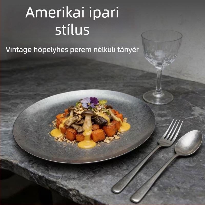 304 rozsdamentes acél desszerttál, amerikai retro stílusú, barbecue-hoz és nyugati steakhez, ipari dizájnú kávé- és süteményes tál