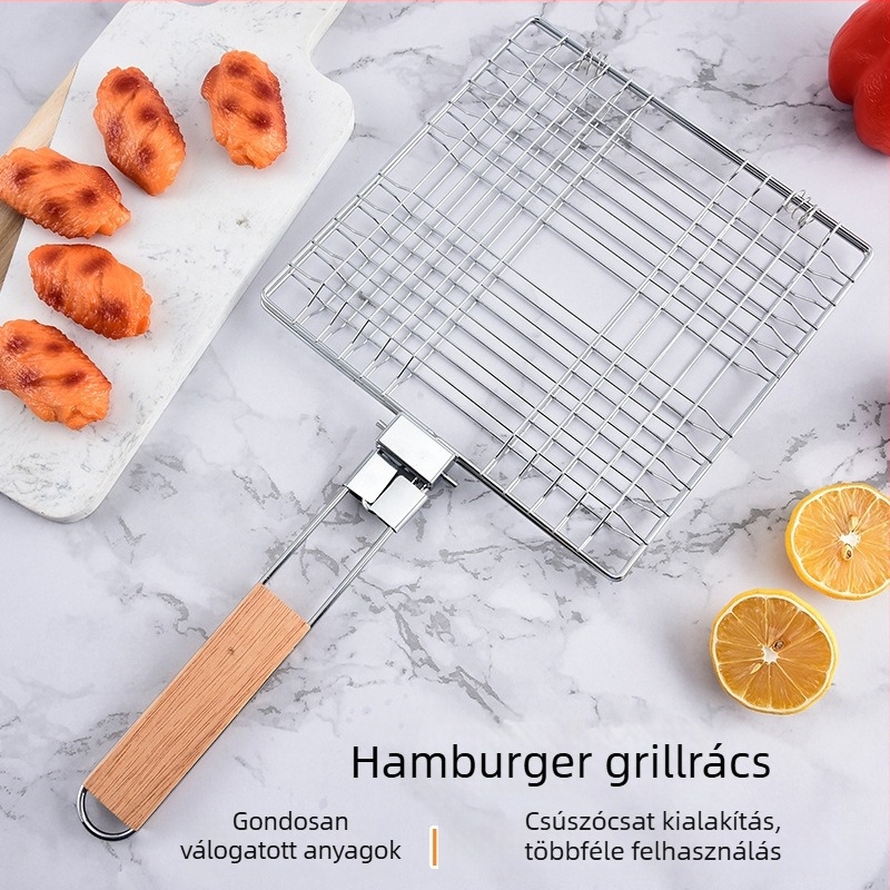 Összecsukható halas grillhálócsipesz, kültéri grillhez