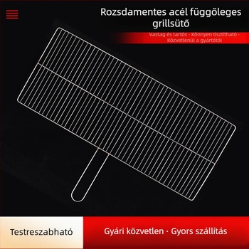 Rozsdamentes acél grillrács fogantyúval, egy rétegű függőleges rács hús és zöldségek számára