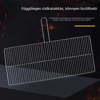 Rozsdamentes acél grillrács fogantyúval, egy rétegű függőleges rács hús és zöldségek számára