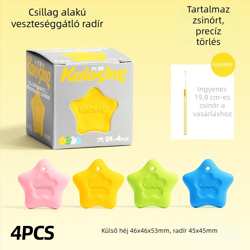 Csillag formájú anti-vesztés radír, pontos törlés, kopásálló, beépített zsinórral, töfunkciós, dopamin-szerű bőrszövet