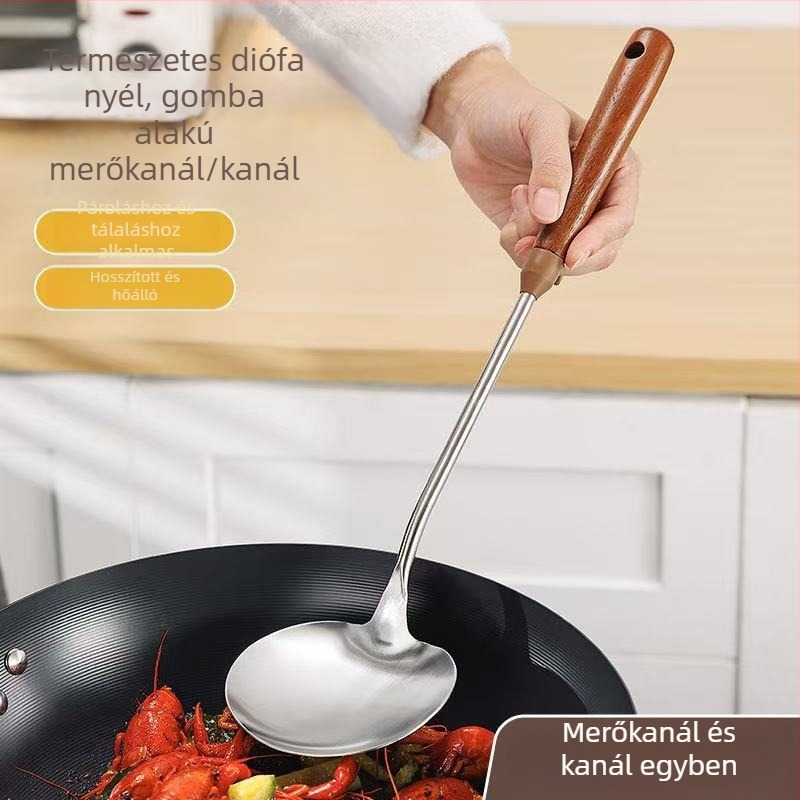 Diófa nyelű rozsdamentes acél gomba spatula, sütéshez, csúszásmentes