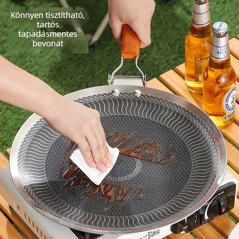 Kültéri Koreai-stílusú grill serpenyő kempingezéshez és otthoni használatra, 304 rozsdamentes acél, kettős használat indukciós főzőlaphoz
