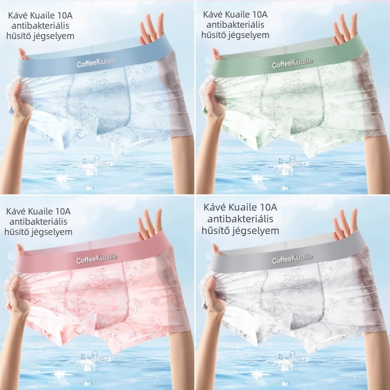 Férfi boxeralsó ice silk anyagból, légáteresztő hálós kialakítás, antibakteriális, rózsaszín geometriai mintával