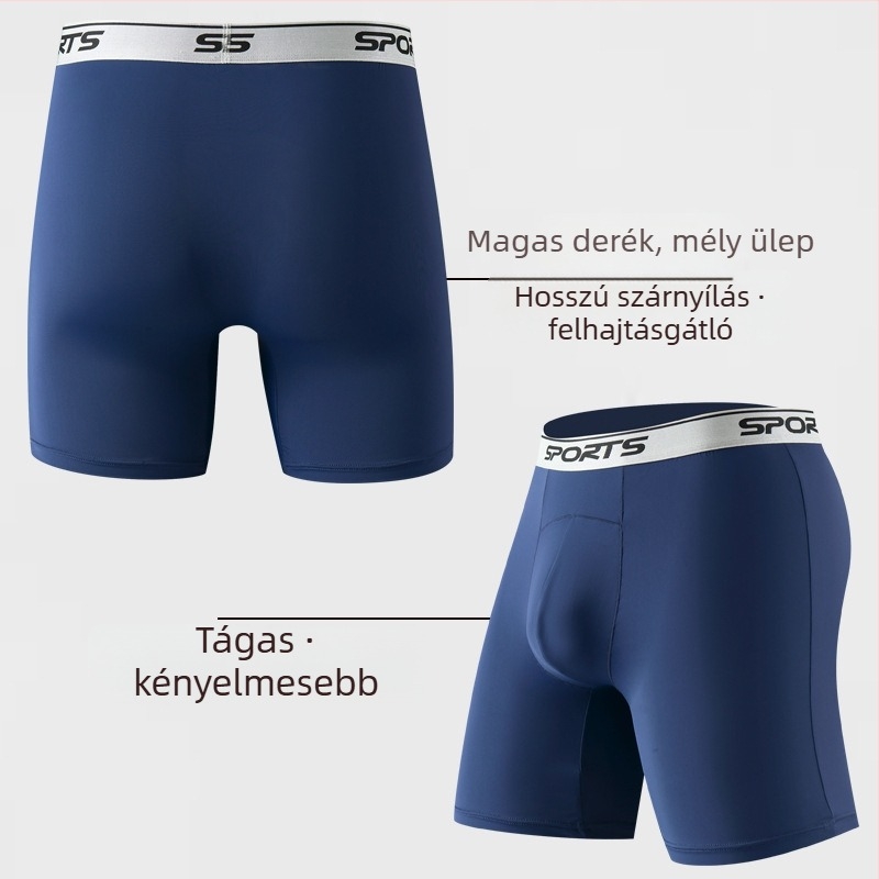 Férfi Ice Silk magas derekú boxeralsó, hosszabb lábakkal, anti-dörzsölés, lélegző nyárhoz, plusz méret