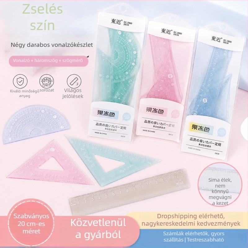 20 cm-es vonalzókból álló négy darabos készlet, zselés színekben, diákok számára
