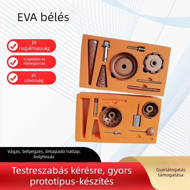 EVA hab belső bélésű szerszámosláda, magas rugalmasságú EVA, színes, ütésálló integrált belső tálca, egyedi formára gyártva