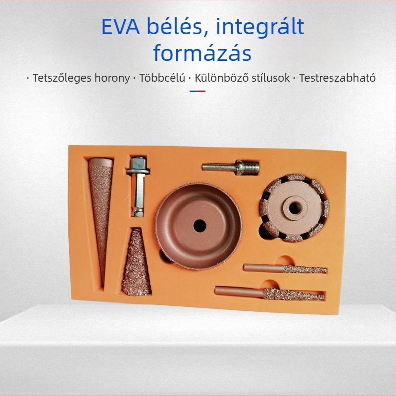 EVA hab belső bélésű szerszámosláda, magas rugalmasságú EVA, színes, ütésálló integrált belső tálca, egyedi formára gyártva