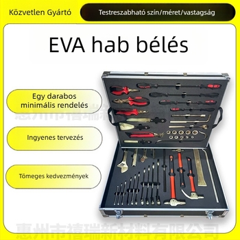 EVA-habból készült belsőborítás személyre szabható formákkal, párnázás és ütésálló belső támasz gravíró szerszámtartó dobozokhoz