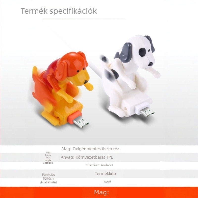 USB-C gyors töltésű adatkábel mozgó kiskutya dizájnnal, hossz 1–2 m
