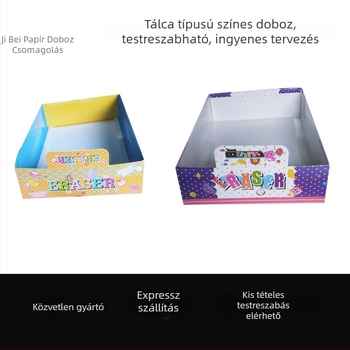 Tray-stílusú doboz fedéllel és alappal, színes hullámkartonból készülő irodai kellékek és hardver alkatrészek csomagolásához, ajándékdoboz, méretek 27×14×8 cm