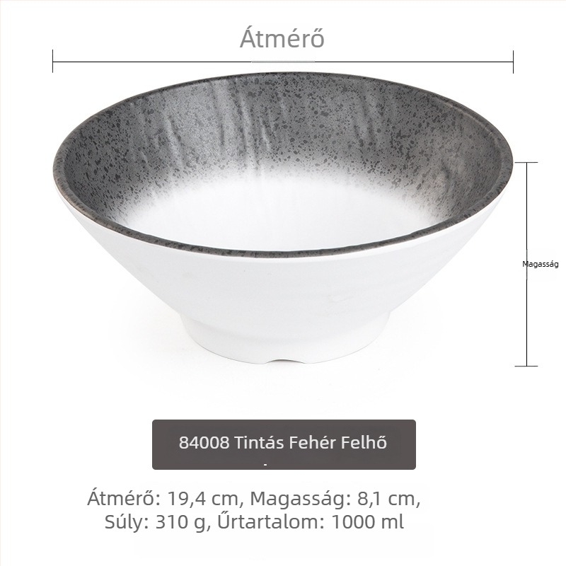 Melaminból készült, porcelánhatású tál, japán stílusú, nagy méretű éttermi tál ramen és levesekhez