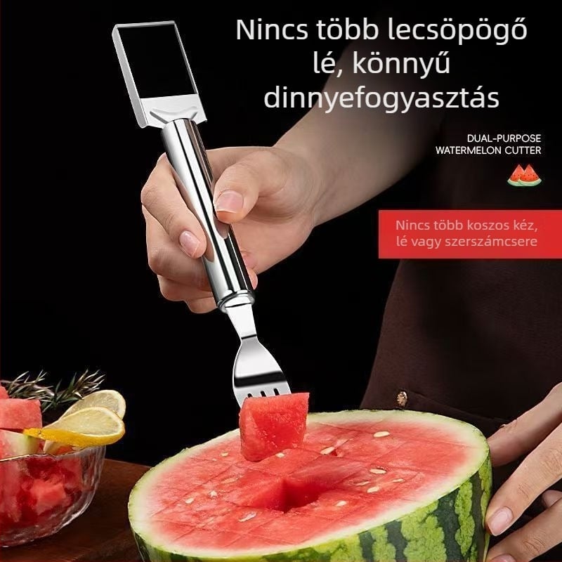 Rozsdamentes acélból készült kétfejű gyümölcsdaraboló – dinnyéhez való vágó és húskiválogató eszköz