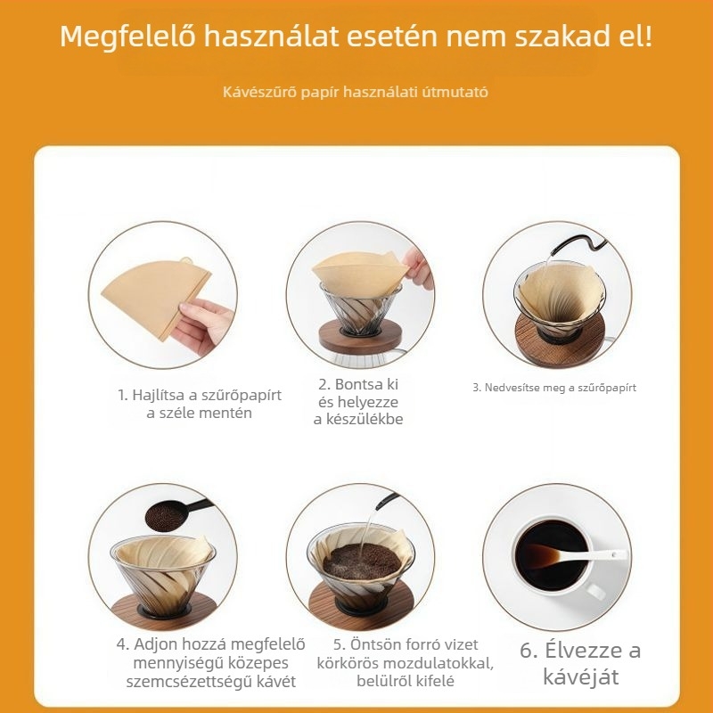V60 konusos kávéfőző filterpapír kézi készítéshez, élelmiszer-minőségű