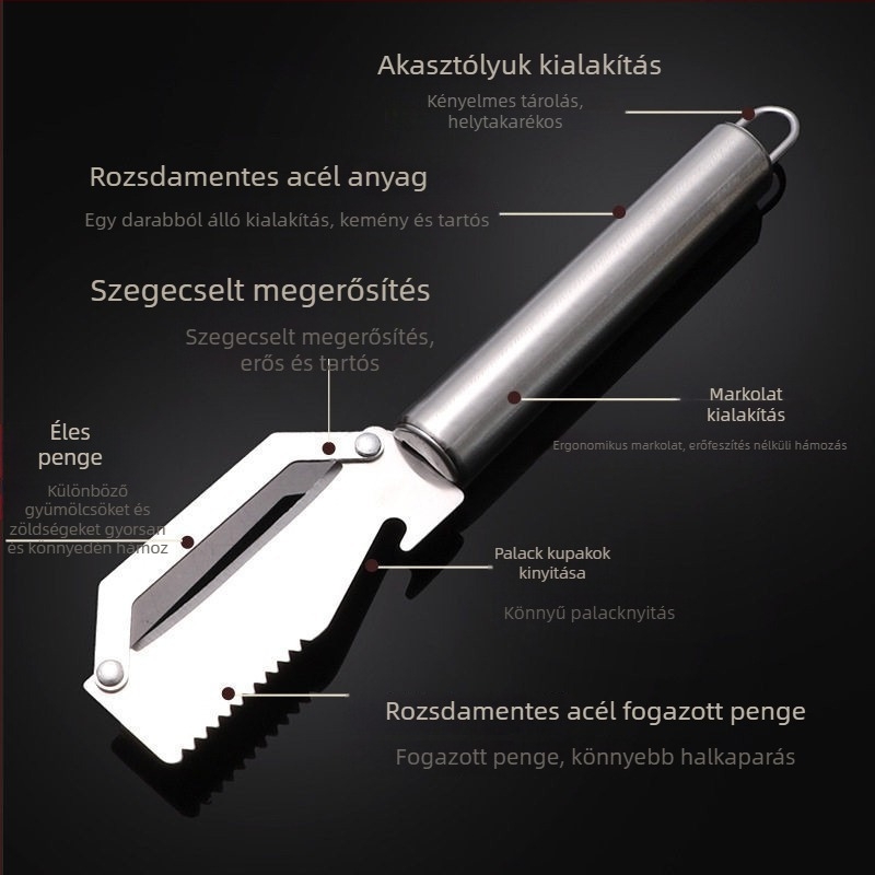 Rozsdamentes acélból készült többfunkciós hámozó gyümölcsök és zöldségek gyors hámozásához, könnyen használható, tartós konyhai eszköz