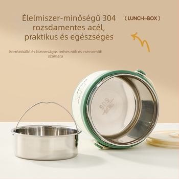 304 rozsdamentes acélból készült szigetelt ebédes doboz, hordozható, dupla réteg, 1–2 L kapacitás, leveses fazék/tál