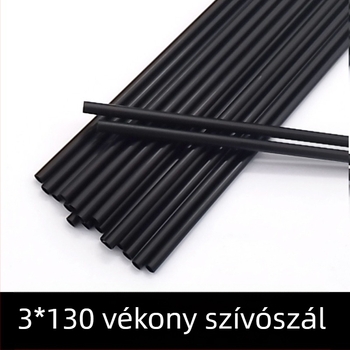Fekete műanyag szívószál és kávékeverő, PP anyagú, 3 × 130 mm, egyenes cső koktél dekorációhoz