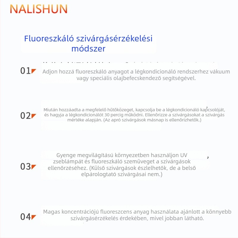 Autóklíma szivárgásdetektáló készlet fluoreszcens lila oldattal, 4 darabos készlet